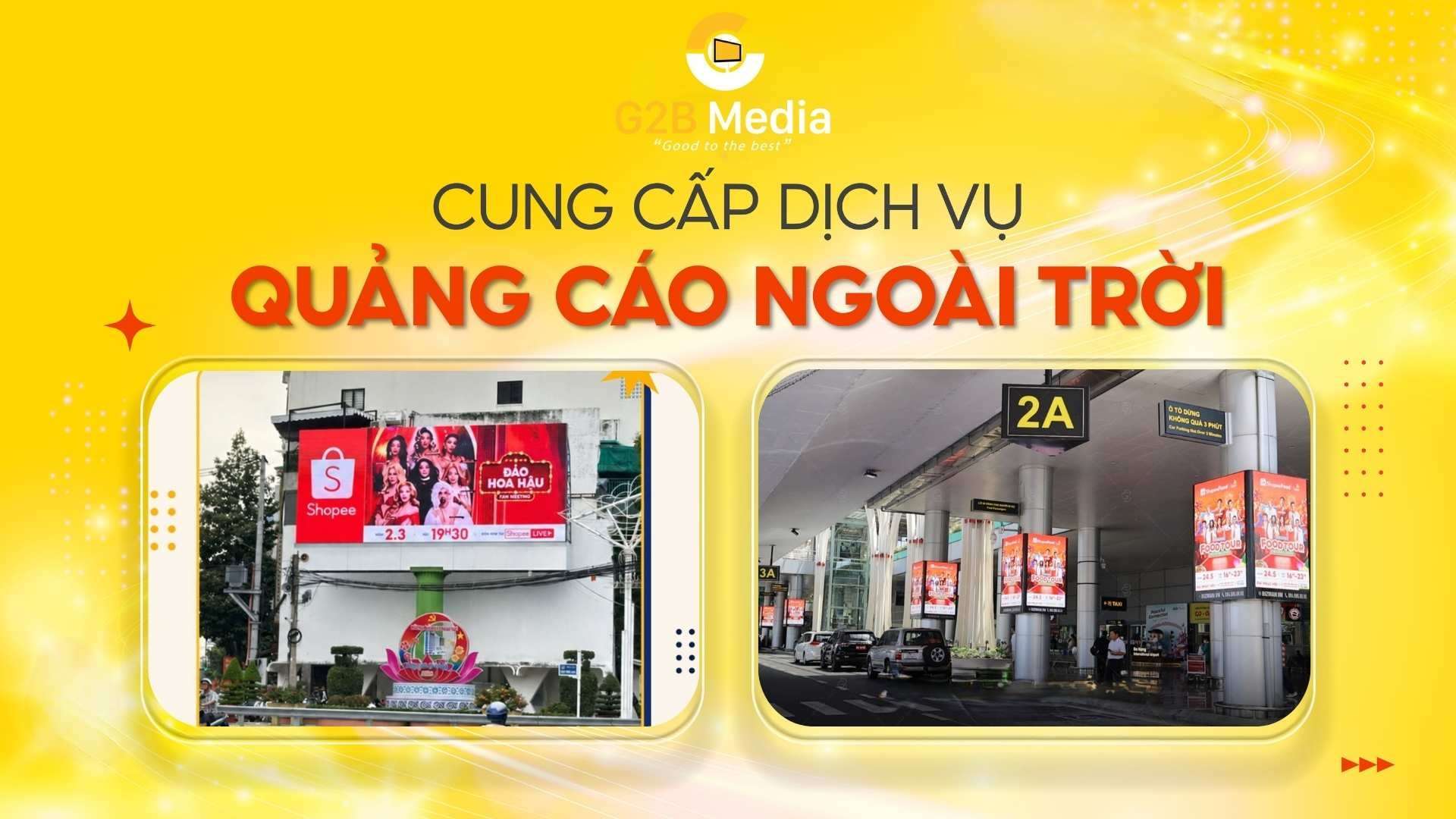 Màn hình led và Chuỗi biển hộp đèn ngoài trời ở sân bay.