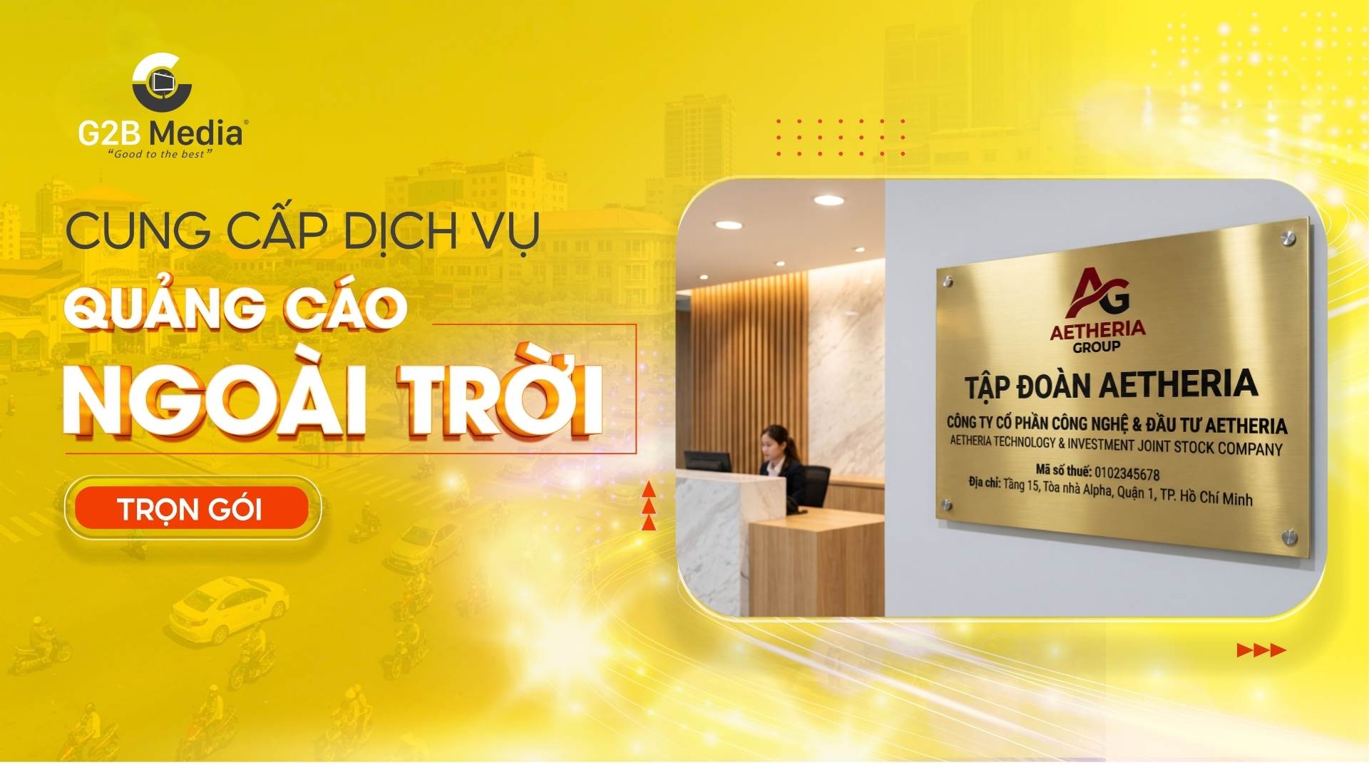 Bảng tên doanh nghiệp bằng Inox sang trọng do G2B Media thi công.